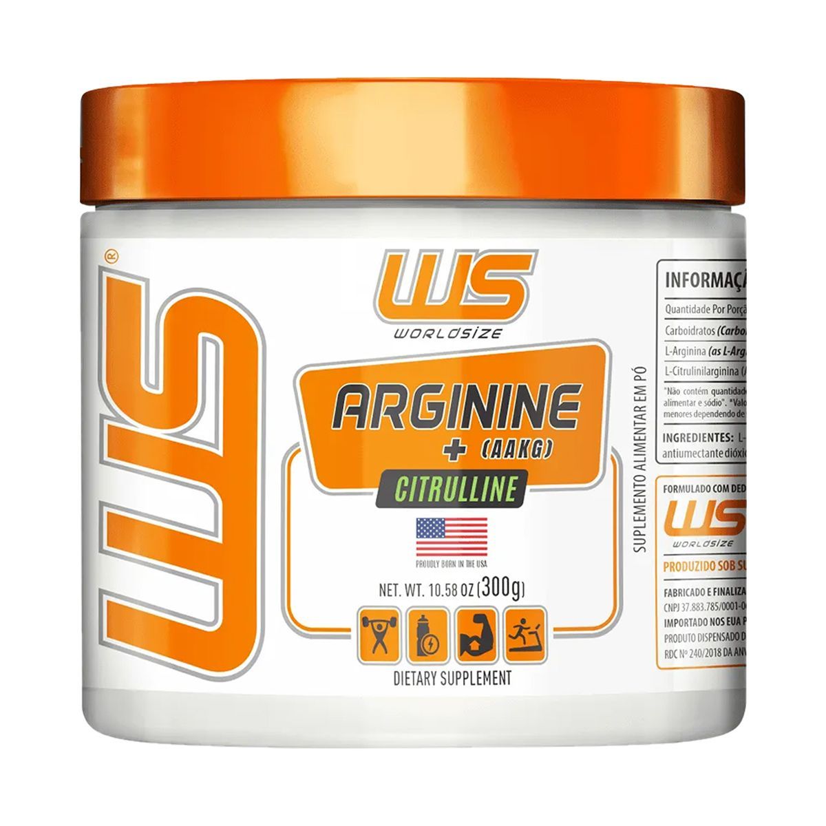 Arginine (AAKG) + Citrulline - 300g Sem Sabor - WorldSize