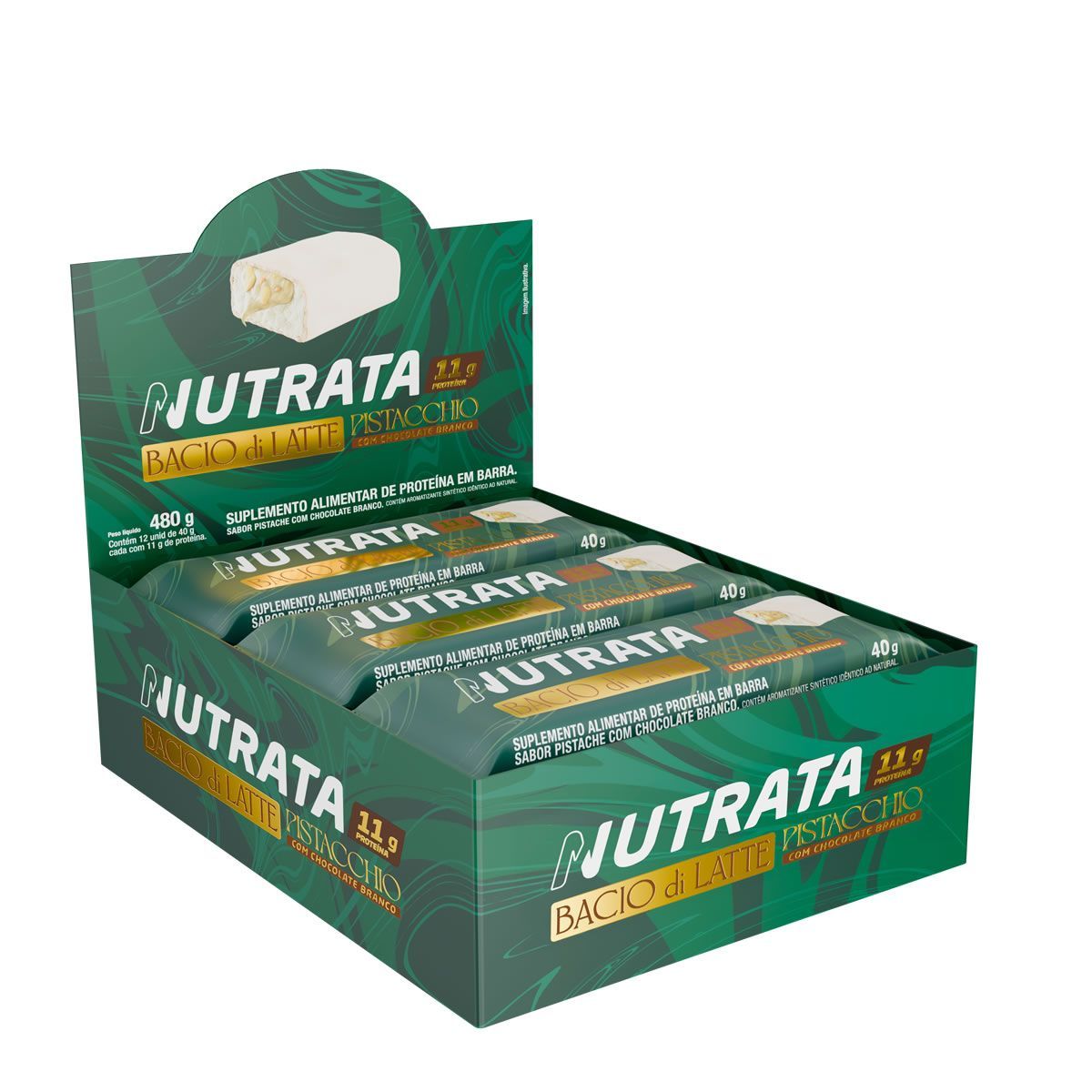 Barra Bacio di Latte - 12 Unidades 40g Pistache - Nutrata