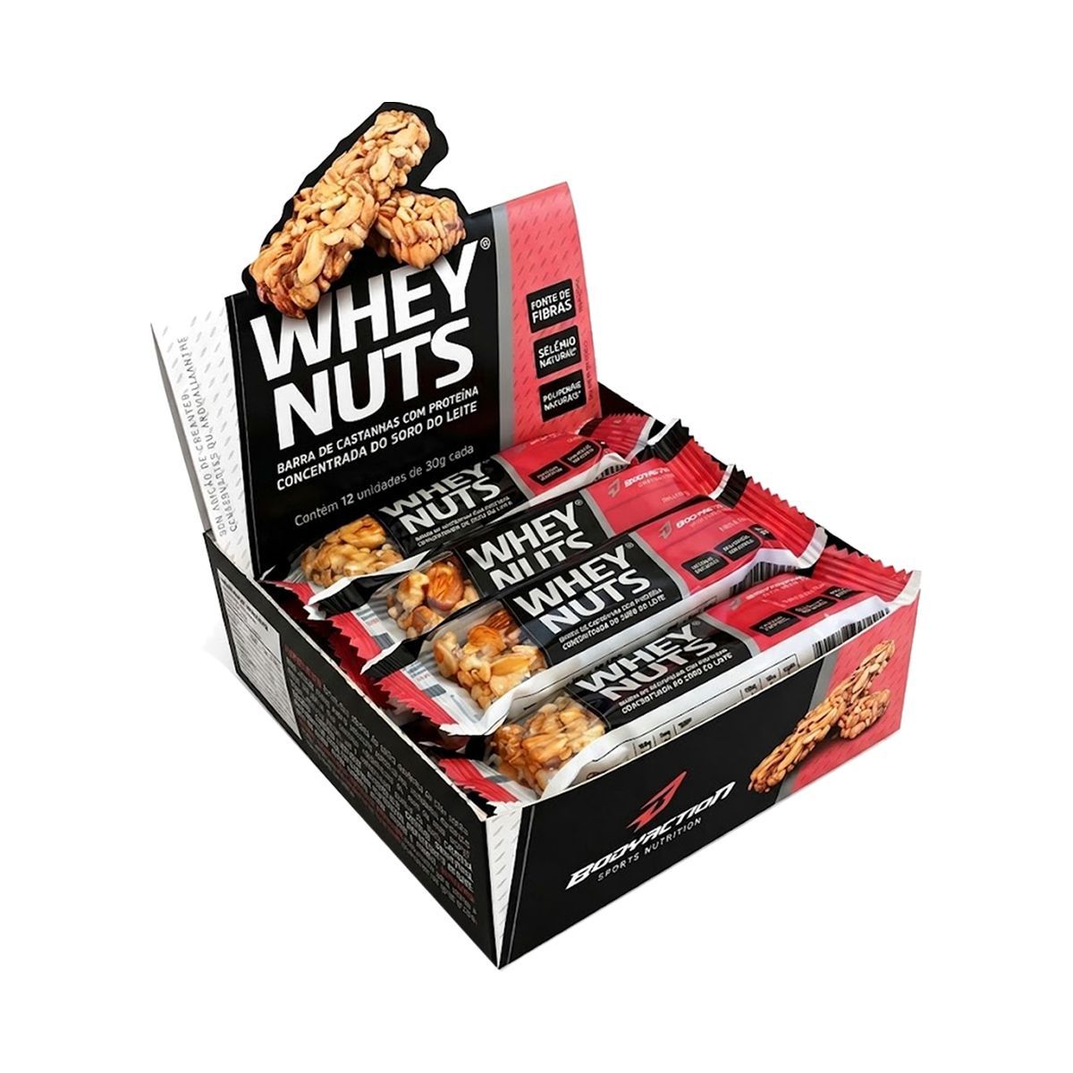 Barra de Castanhas Whey Nuts - 12 Unidades 30g - BodyAction