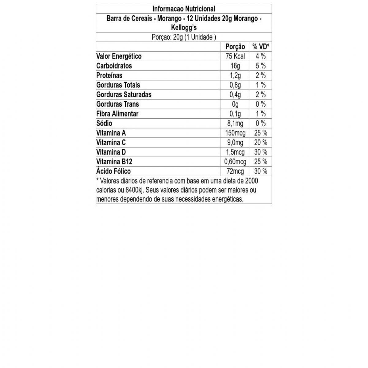 Barra de Cereais - Morango - 12 Unidades 20g Morango - Kellogg�s