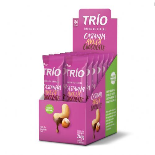 Barra de Cereal - C/ 12 unid - Castanha Avel� Chocolate - Trio Alimentos