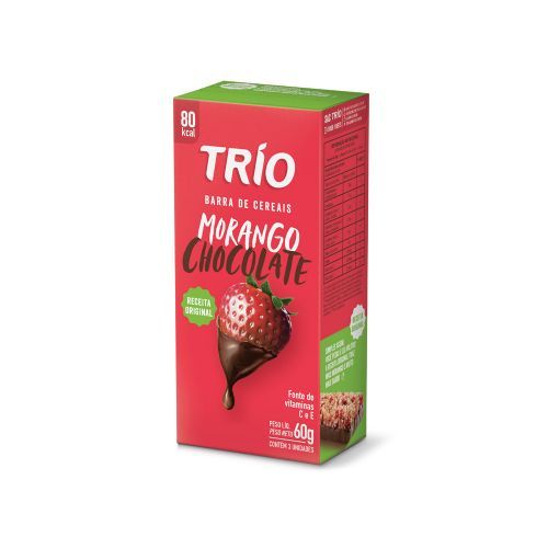 Barra de Cereal - C/ 12 unid - Morango c/ Chocolate - Trio Alimentos