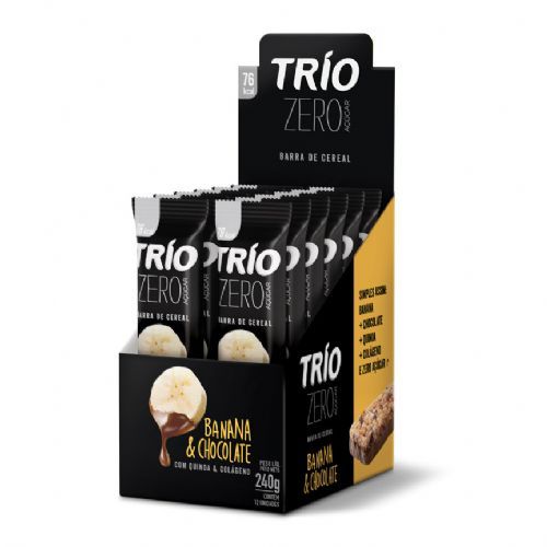 Barra de Cereal Trio Zero C/ Quinoa e Col�geno -  C/ 12 unid  Banana & Chocolate - Trio Alimentos