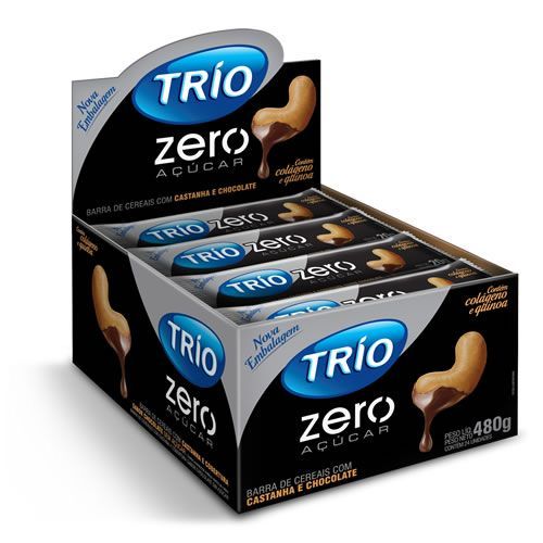 Barra de Cereal Trio Zero A��car - Castanha com Chocolate com 24 barras de 20g - Trio Alimentos
