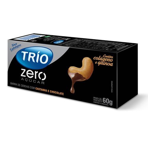 Barra de Cereal Trio Zero A��car - Castanha com Chocolate com 3 barras de 20g - Trio Alimentos