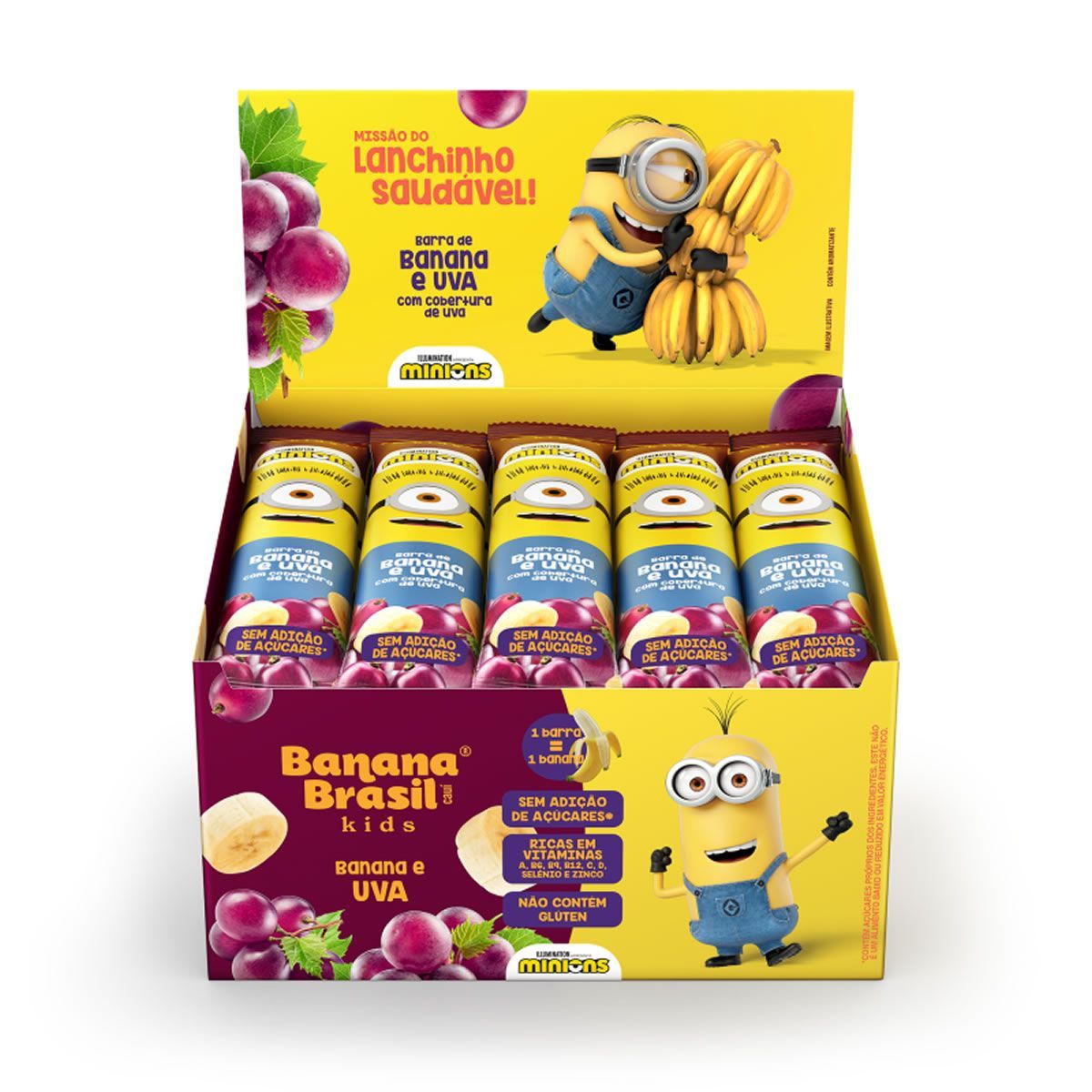 Barra de Frutas Kids - 20 Barras 22g Banana com Uva - Banana Brasil