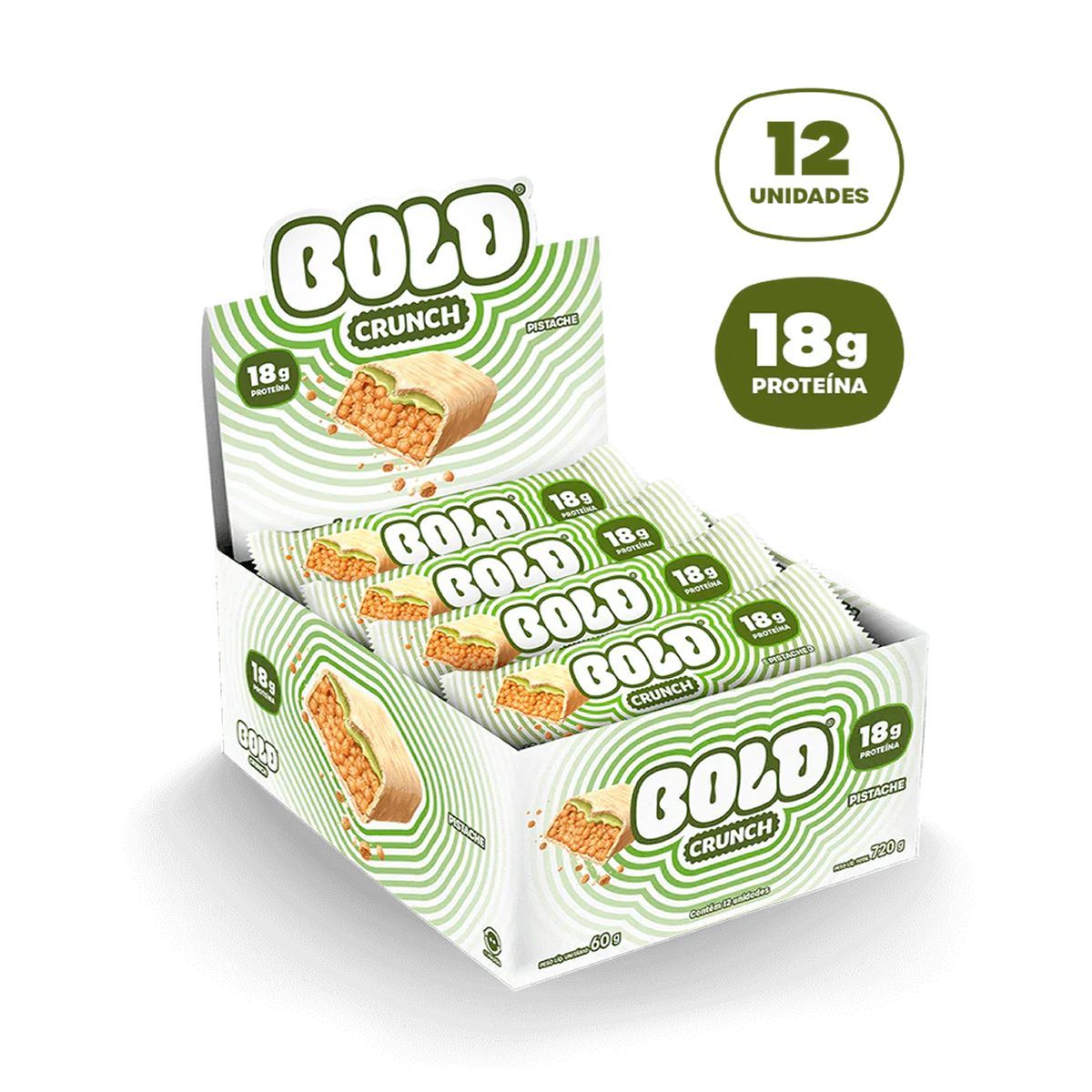 Barra de Proteina Crunch - 12 Unidades 60g Pistache - Bold