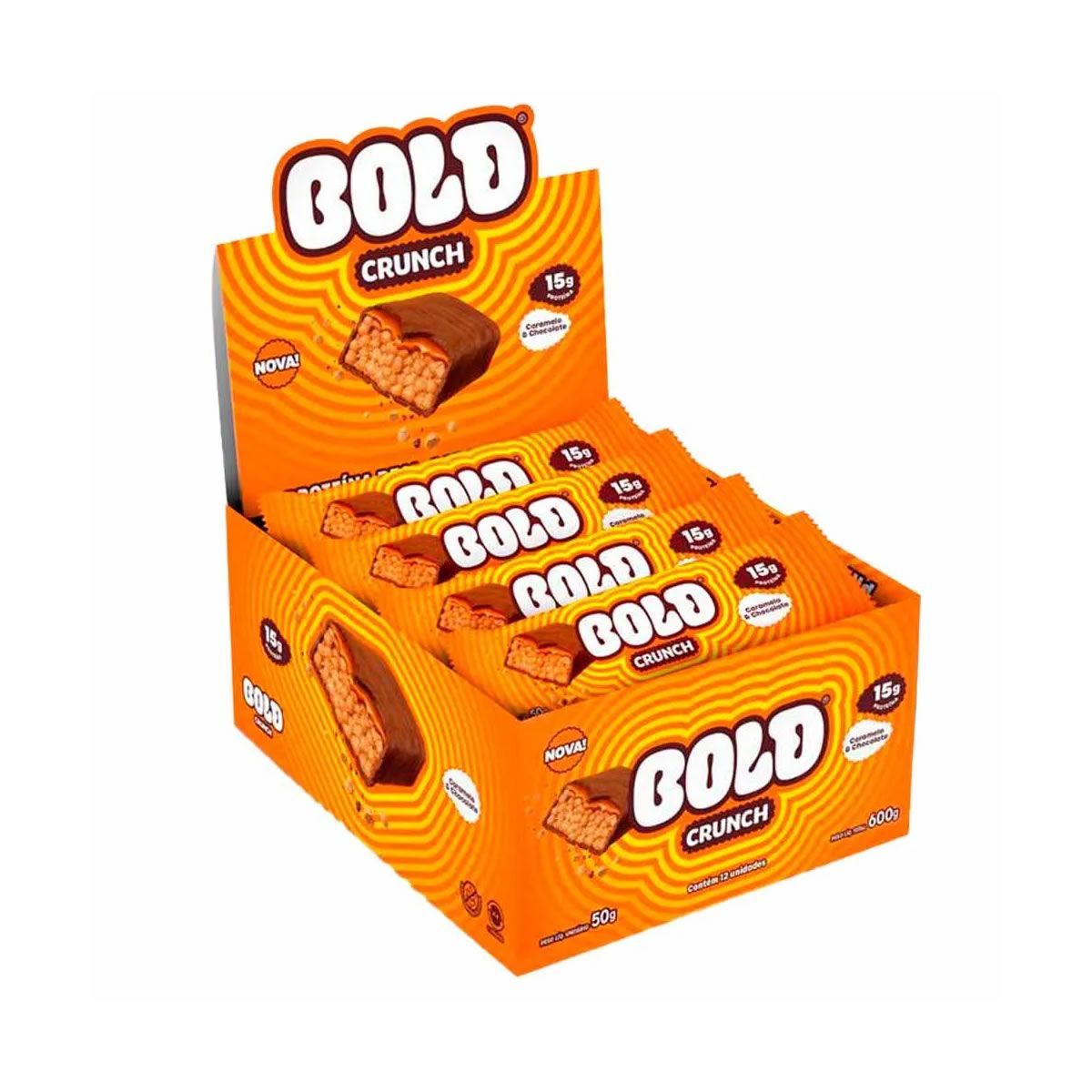 Barra de Prote�na - 12 Unidades 50g Crunch Caramelo e Chocolate - Bold*** Data Venc. 30/07/2025