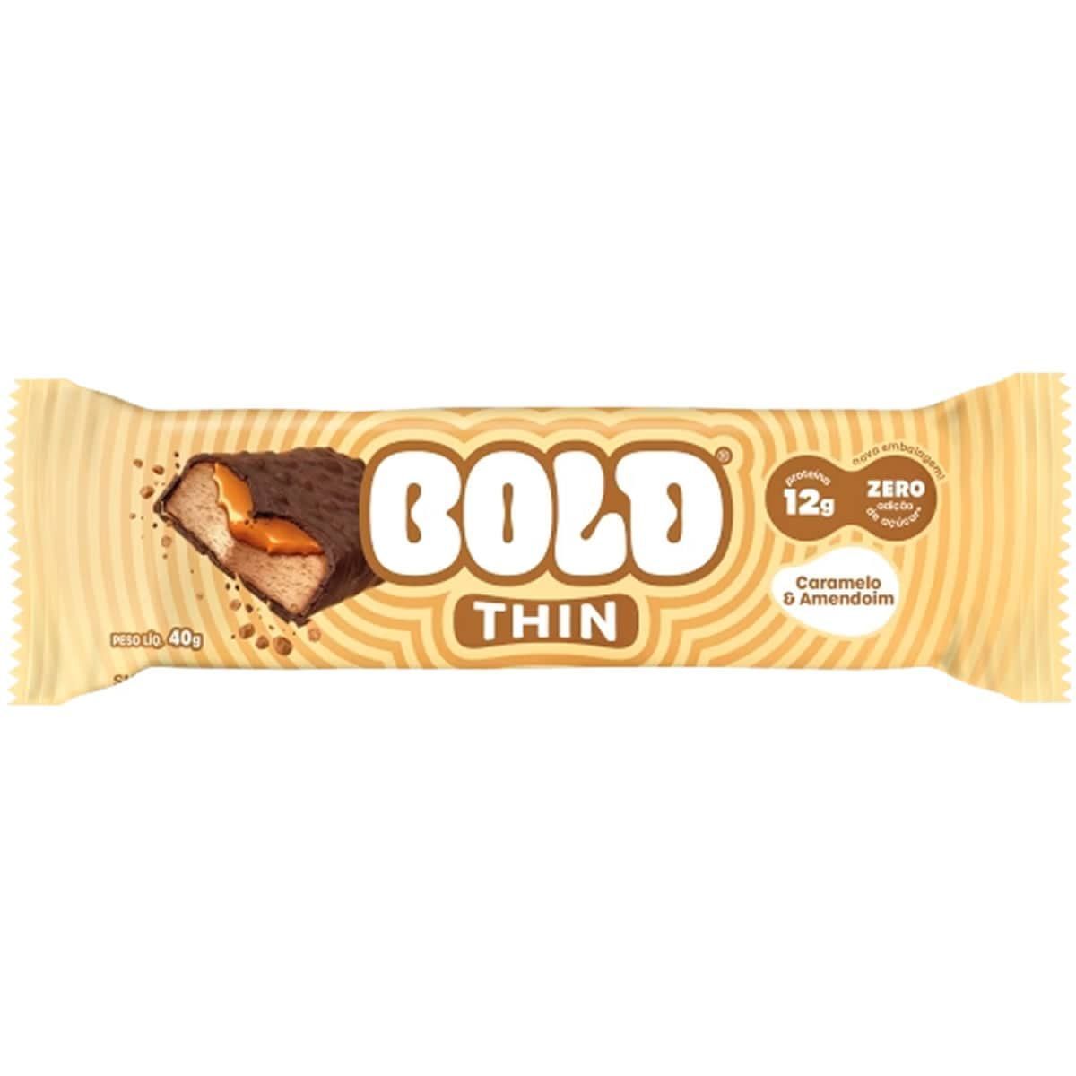Barra de Proteina Thin - 1 Unidade 40g Caramelo & Amendoim - Bold