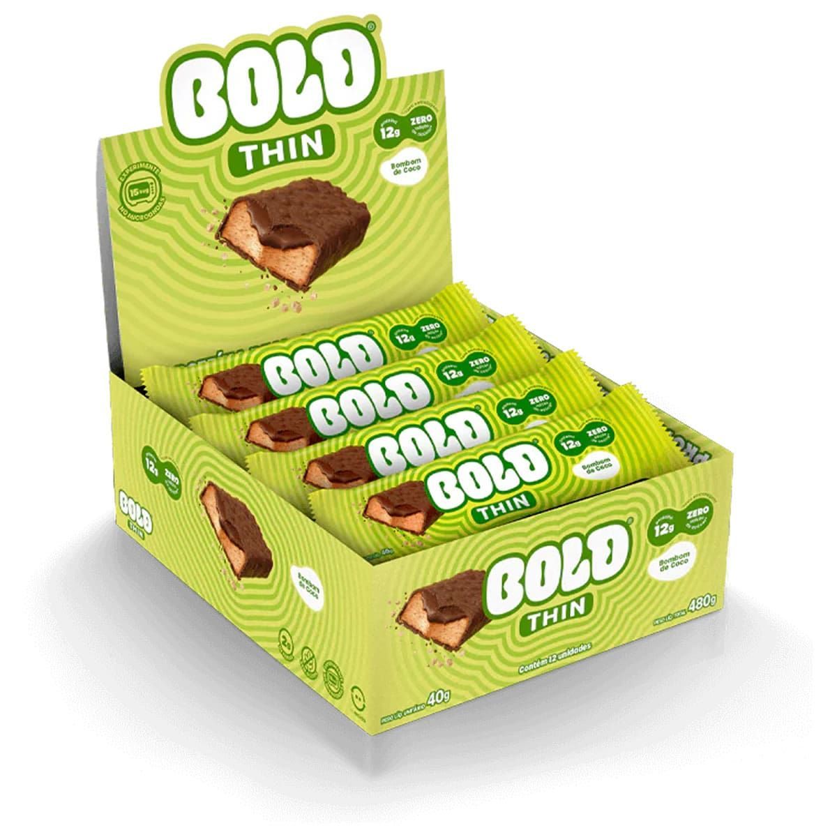 Barra de Proteina Thin - 12 Unidades 40g Bombom de Coco - Bold