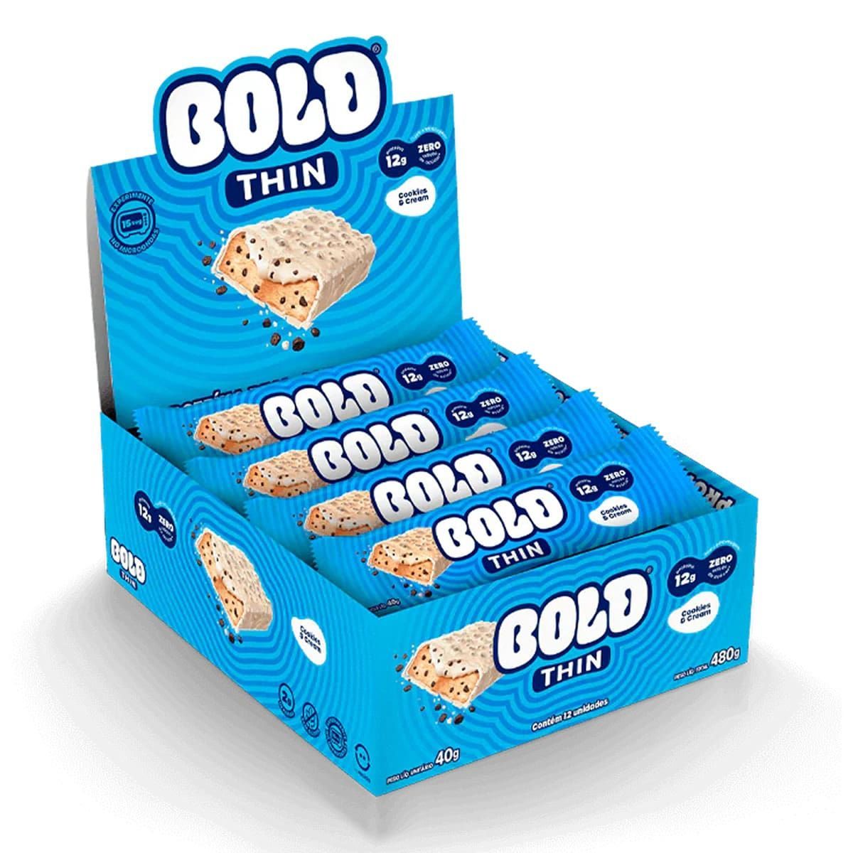 Barra de Proteina Thin - 12 Unidades 40g Cookies & Cream - Bold