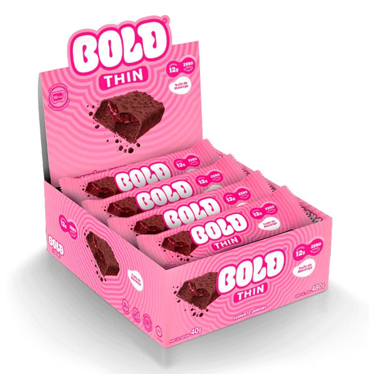 Barra de Proteina Thin - 12 Unidades 40g Trufa de Morango - Bold