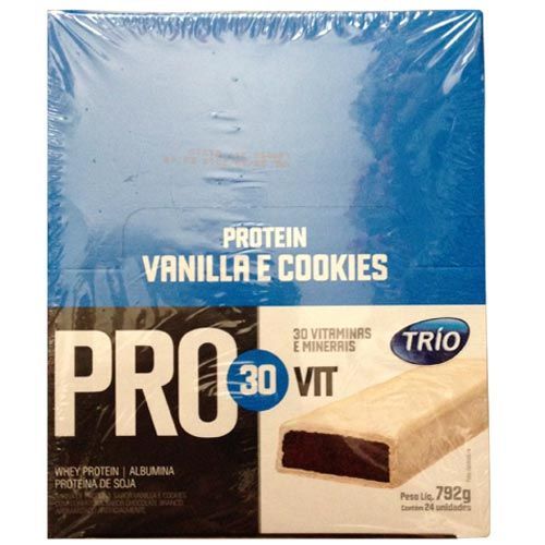 Barra de Prote�na Trio Pro 30Vit - Sabor Baunilha e Cookeis c/ 24 barras de 33g - Trio Alimentos