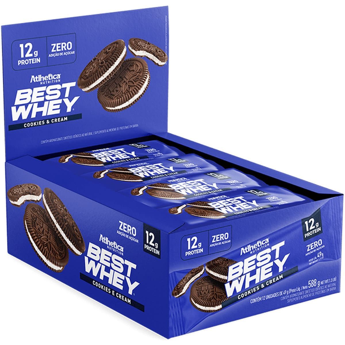 Barra Proteica Best Whey - 12 Barras 49g Cookies & Cream - Atlhetica Nutrition