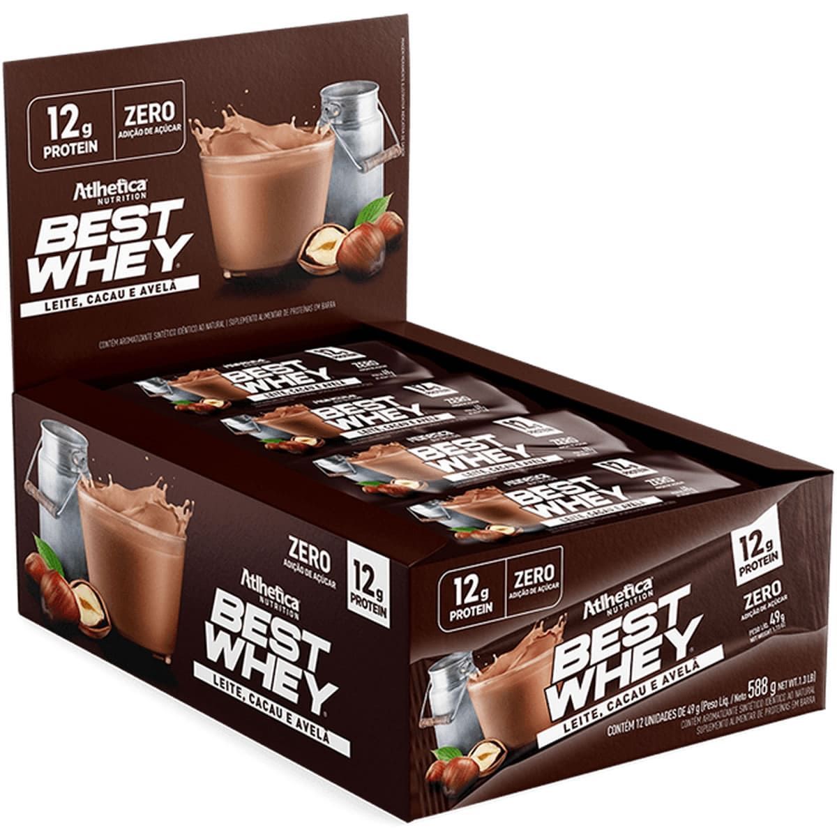 Barra Proteica Best Whey - 12 Barras 49g Leite, Cacau e Avel� - Atlhetica Nutrition