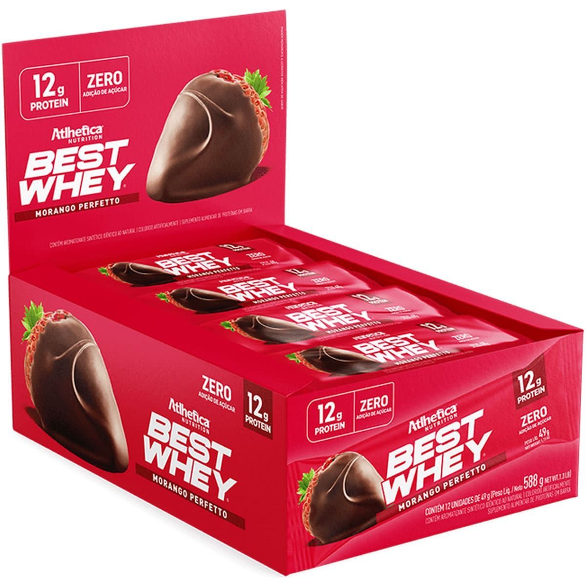 Barra Proteica Best Whey - 12 Barras 49g Morango Perfetto - Atlhetica Nutrition