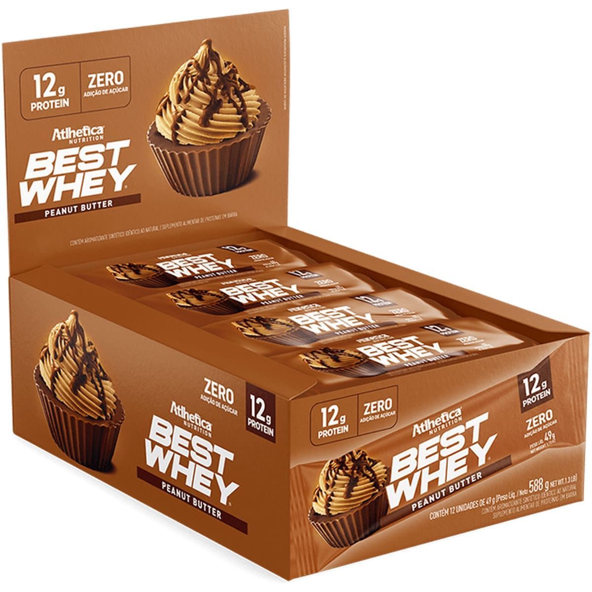 Barra Proteica Best Whey - 12 Barras 49g Peanut Butter - Atlhetica Nutrition