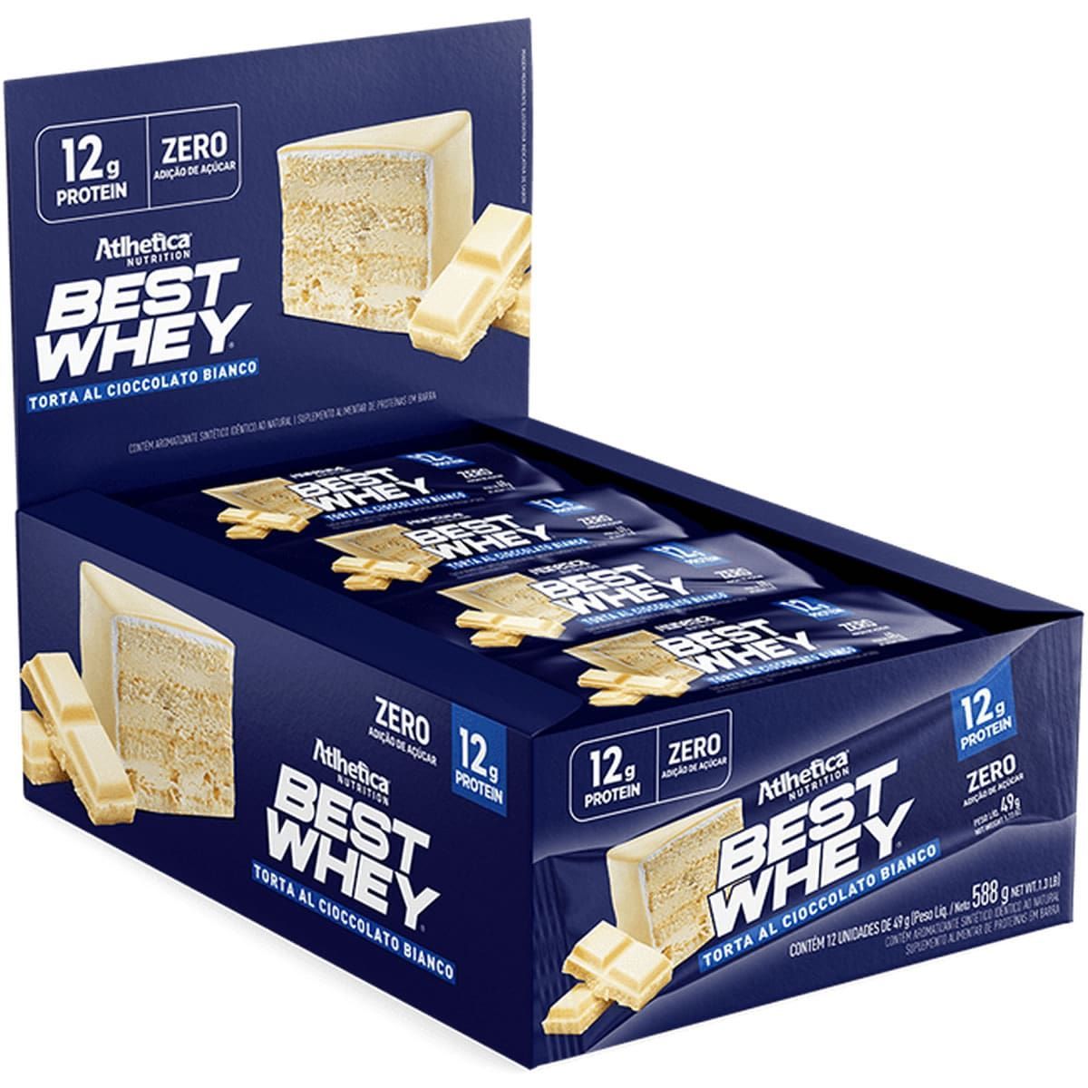 Barra Proteica Best Whey - 12 Barras 49g Torta Cioccolato Bianco - Atlhetica Nutrition