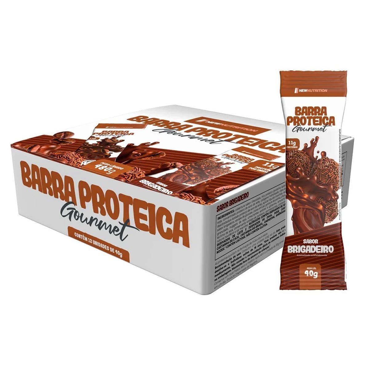 Barra Proteica Gourmet - 12 Unidade de 40g Brigadeiro - NewNutrition*** Data Venc. 13/09/2023