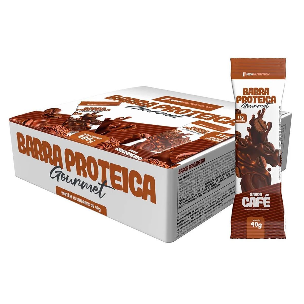 Barra Proteica Gourmet - 12 Unidade de 40g Caf� - NewNutrition*** Data Venc. 25/01/2025