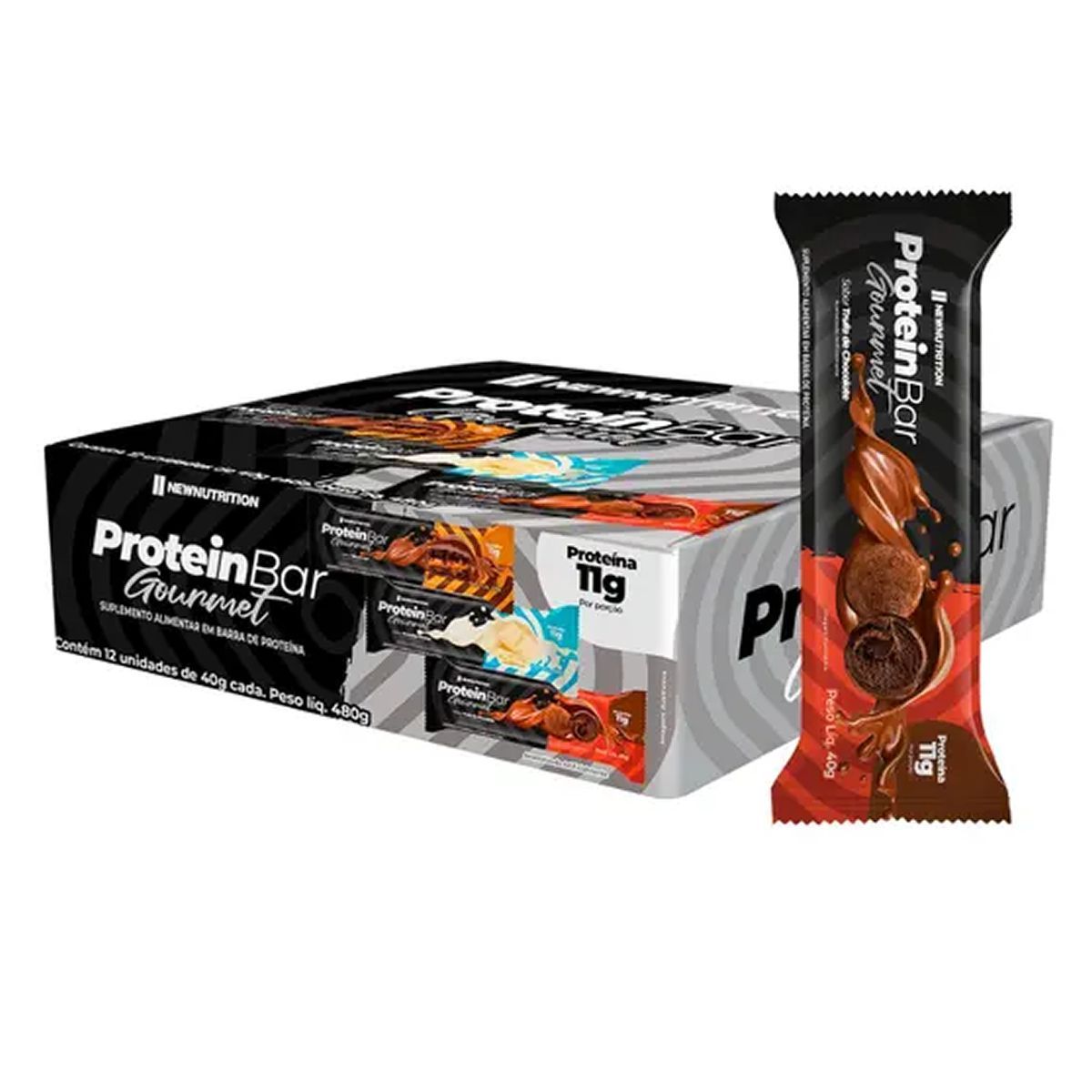 Barra Proteica Gourmet - 12 Unidade de 40g Trufa de Chocolate - NewNutrition