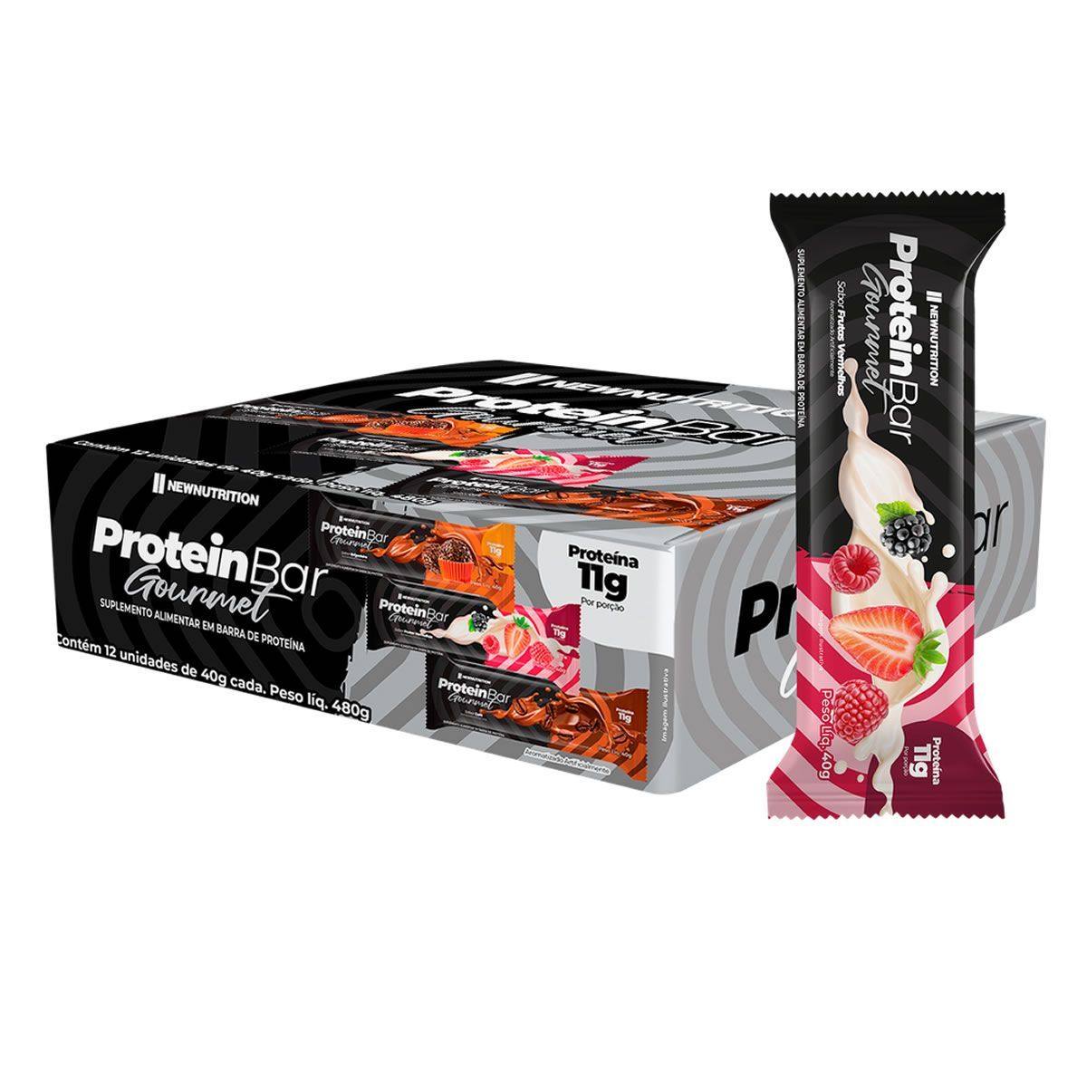 Barra Proteica Gourmet - 12 Unidades de 40g Frutas Vermelhas  - NewNutrition