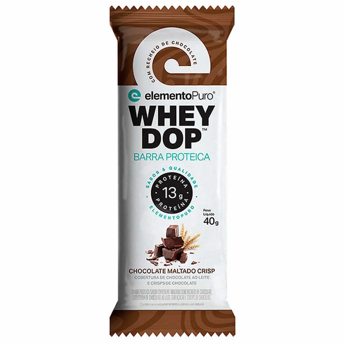 Barra Proteica WheyDop - 1 Unidade 40g Chocolate Maltado - ElementoPuro