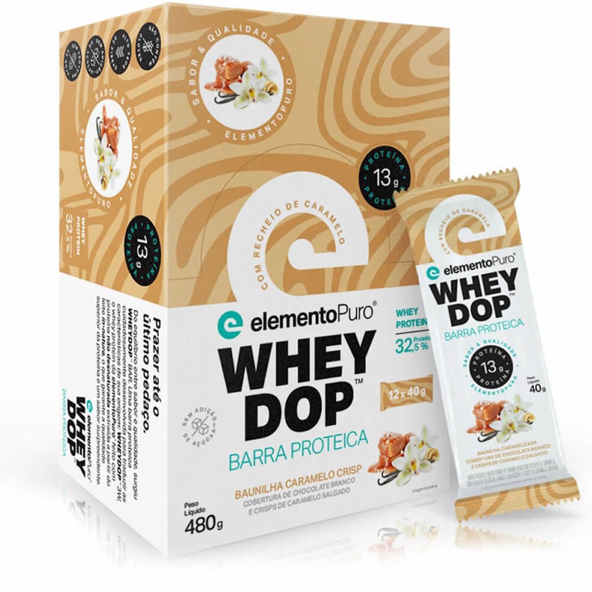 Barra Proteica WheyDop - 12 Unidades 40g Baunilha Caramelizada - ElementoPuro