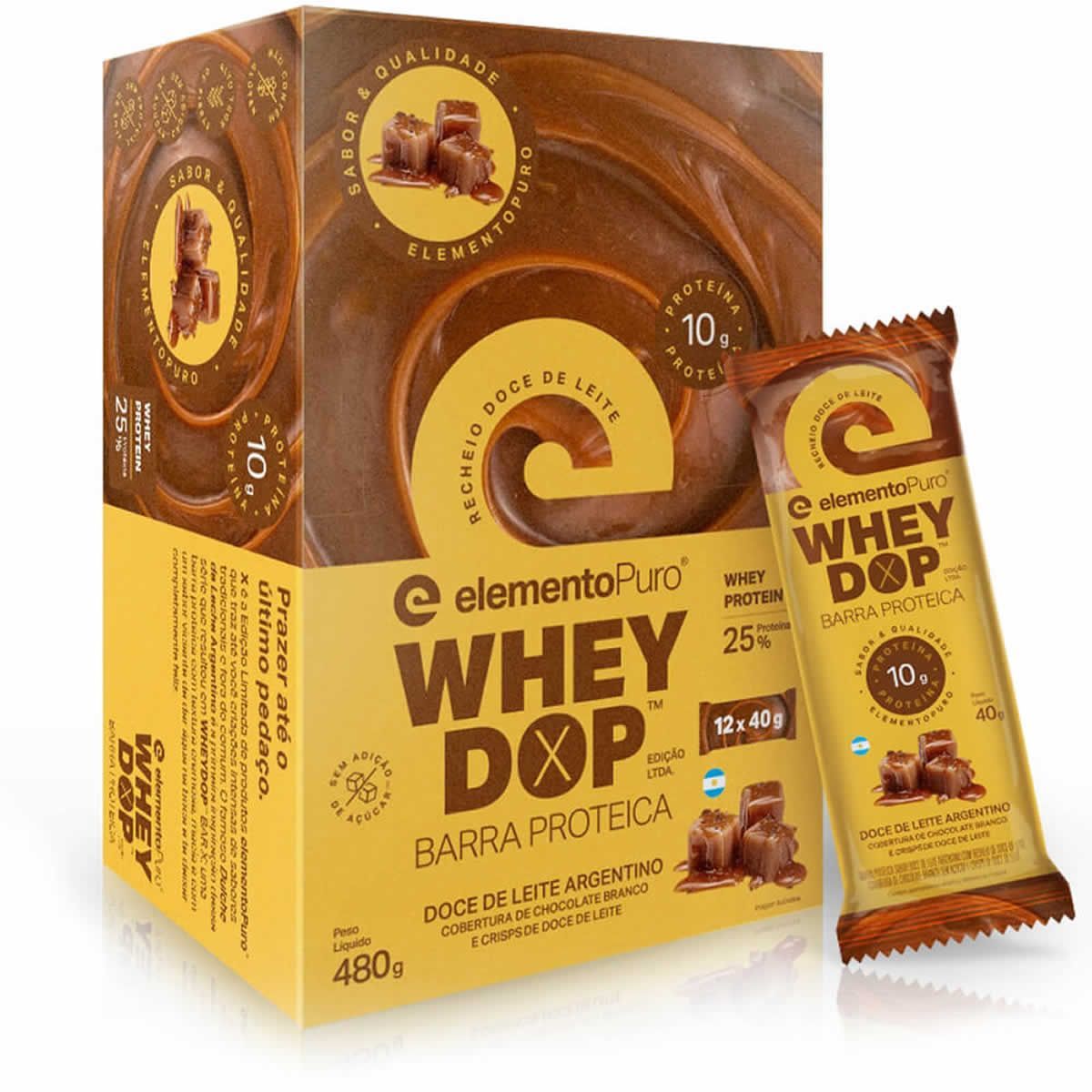 Barra Proteica WheyDop - 12 Unidades 40g Doce de Leite Argentino - ElementoPuro