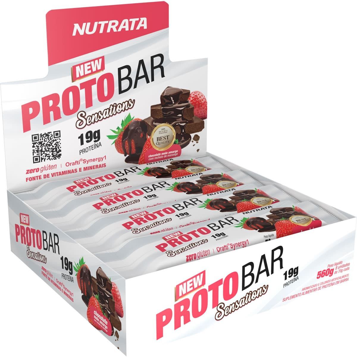 Barra Proto Bar - 8 Unidades de 70g Sensations Chocolate e Morango - Nutrata