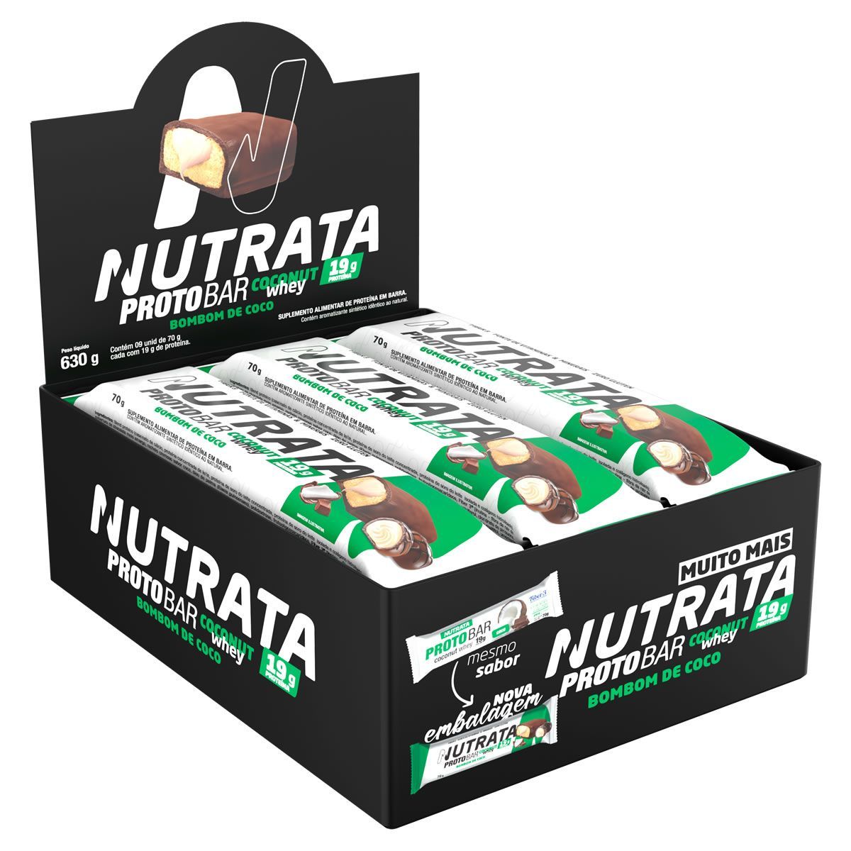 Barra Protobar Whey - 9 Unidades 70g Bombom de Coco - Nutrata*** Data Venc. 30/11/2025