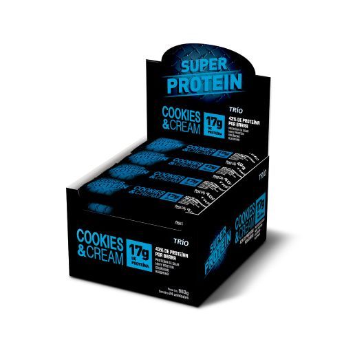 Barra Super Protein Cookies & Cream - c/24 unid. de 40g - Trio Alimentos