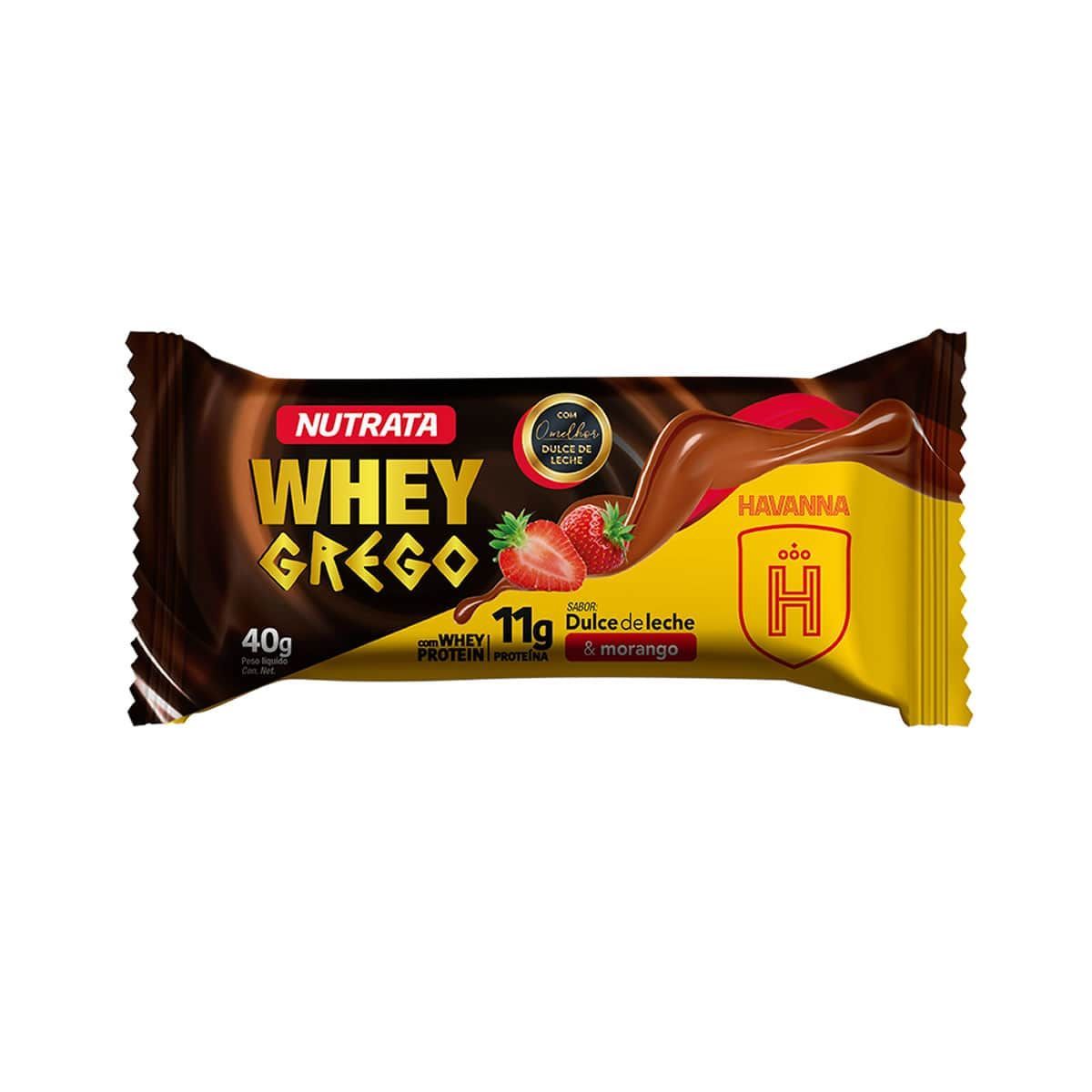 Barra Whey Grego Bar - 1 Unidade de 40g Dulce de Leche Havanna e Morango - Nutrata*** Data Venc. 30/11/2023