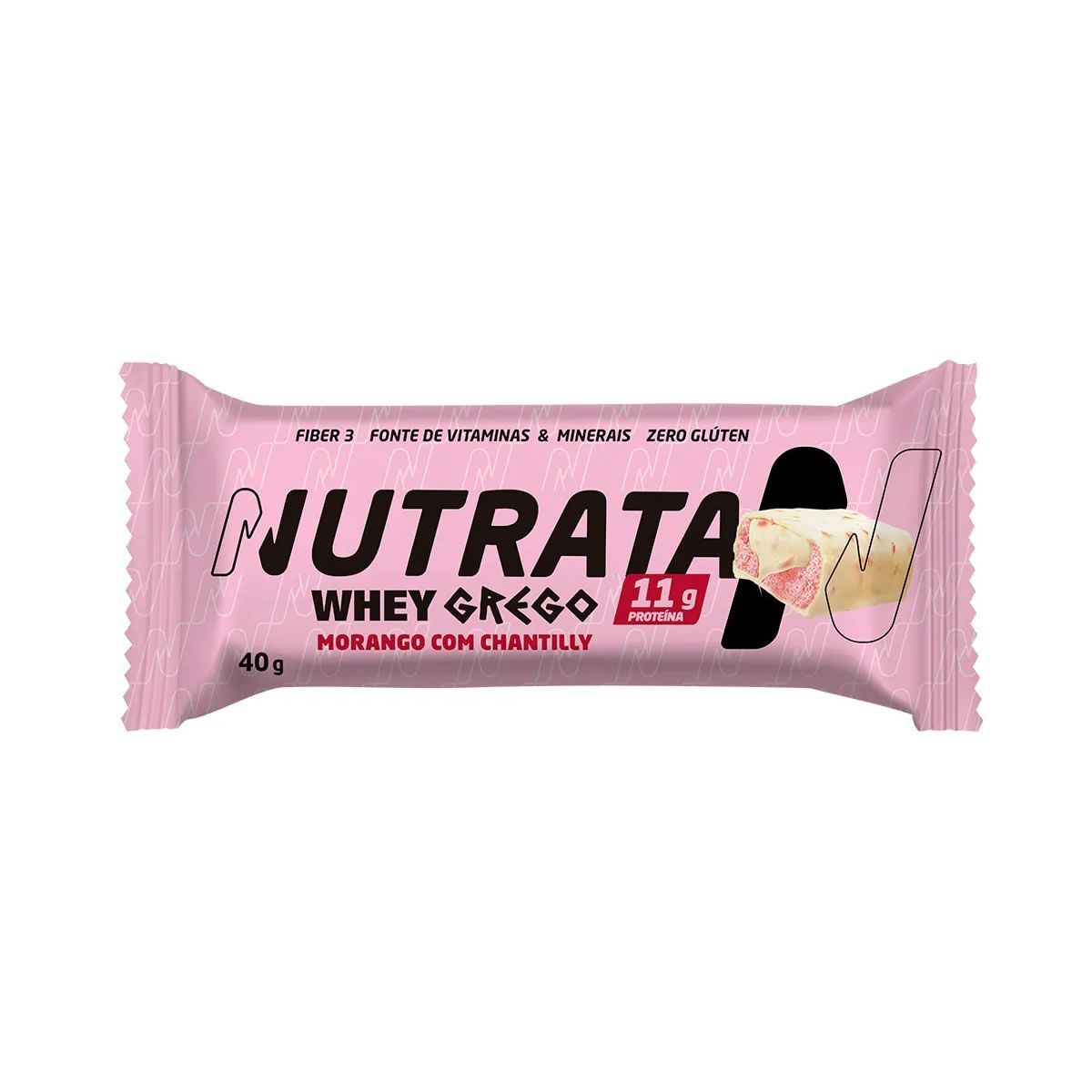 Barra Whey Grego Bar - 1 Unidade de 40g Morango com Chantilly - Nutrata