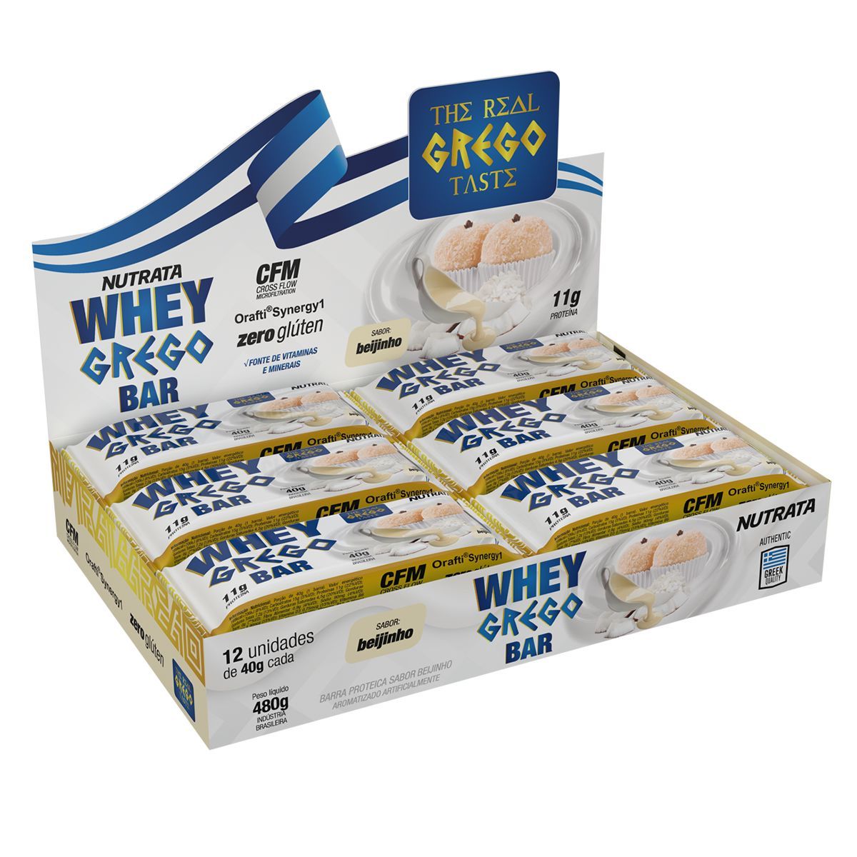 Barra Whey Grego Bar - 12 Unidades de 40g Beijinho - Nutrata*** Data Venc. 30/09/22