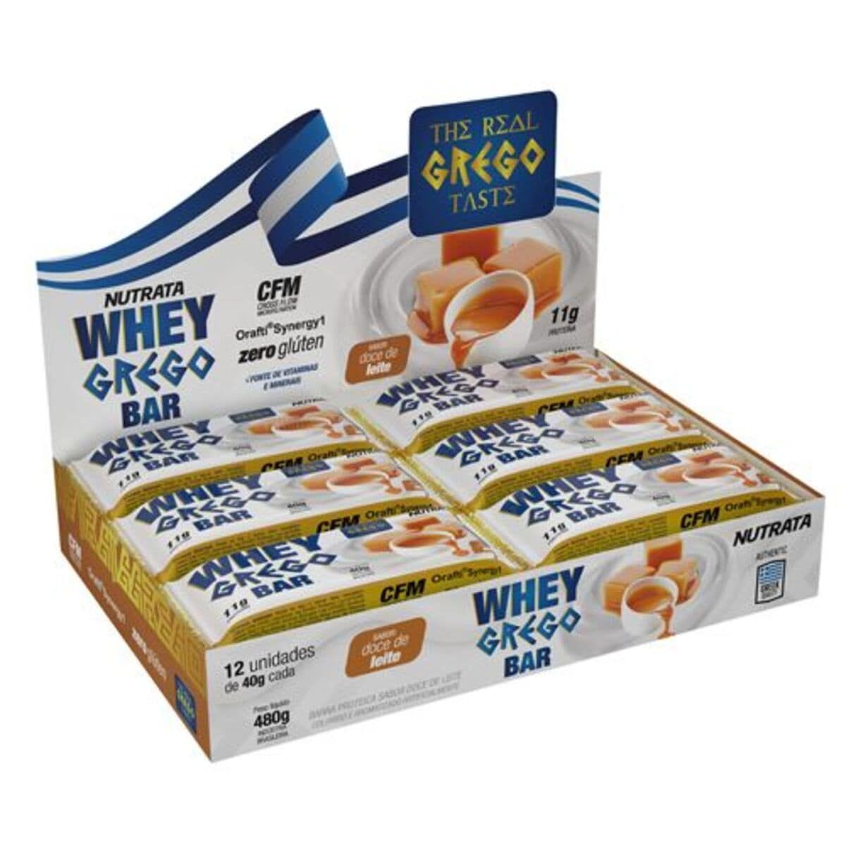 Barra Whey Grego Bar - 12 Unidades de 40g Doce de Leite - Nutrata*** Data Venc. 30/08/2020