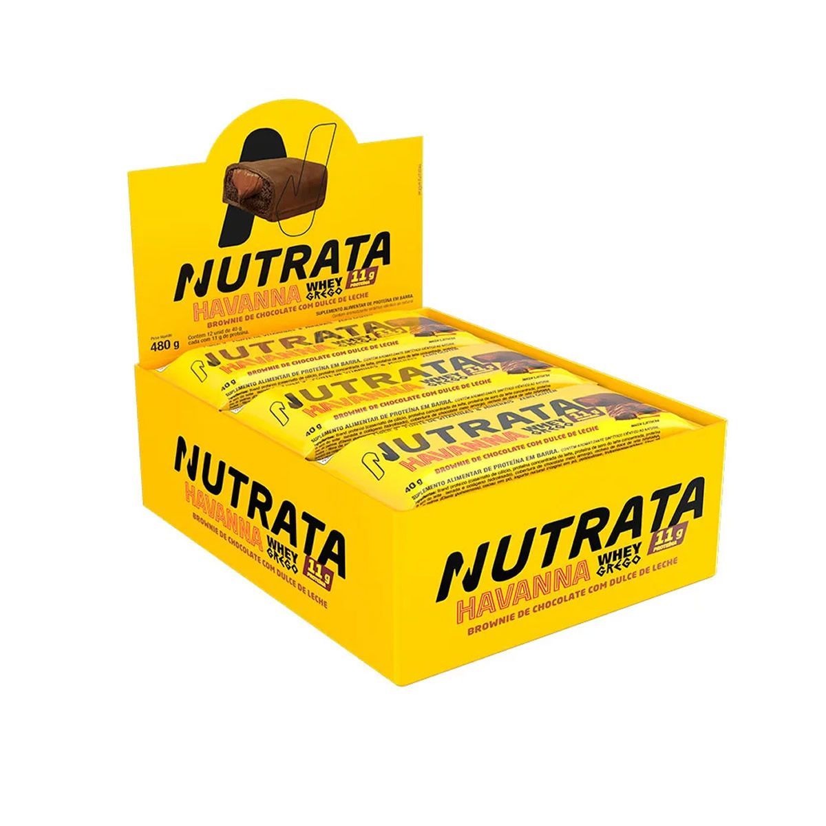 Barra Whey Grego Havanna -  12 Unidades 40g Brownie de Chocolate Com Dulce de Leche - Nutrata