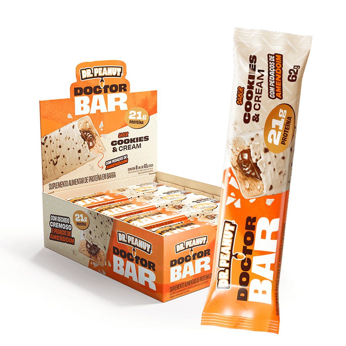 Doctor Bar - 8 Unidades de 62g Cookies And Cream - Dr.Peanut*** Data Venc. 28/03/2026