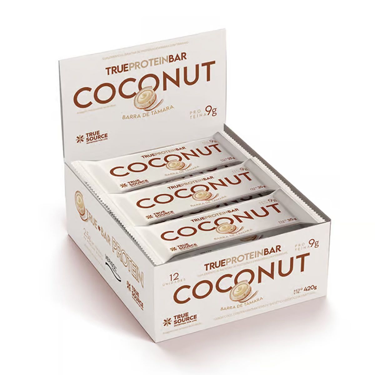 Barrinha de T�mara True Bar Protein - 12 Unidades de 35g Coconut - True Source*** Data Venc. 28/07/2025