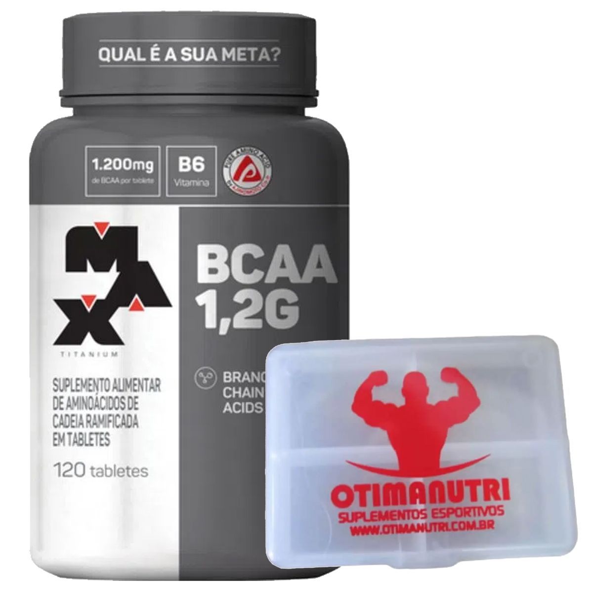 BCAA 1,2g c/ Vitamina B6 - 120 tabletes + Porta C�psulas transparente - Max Titanium