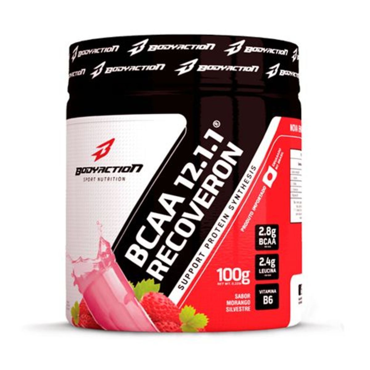 BCAA 12:1:1 Recoveron - 100g Morango Silvestre - BodyAction*** Data Venc. 28/02/2020