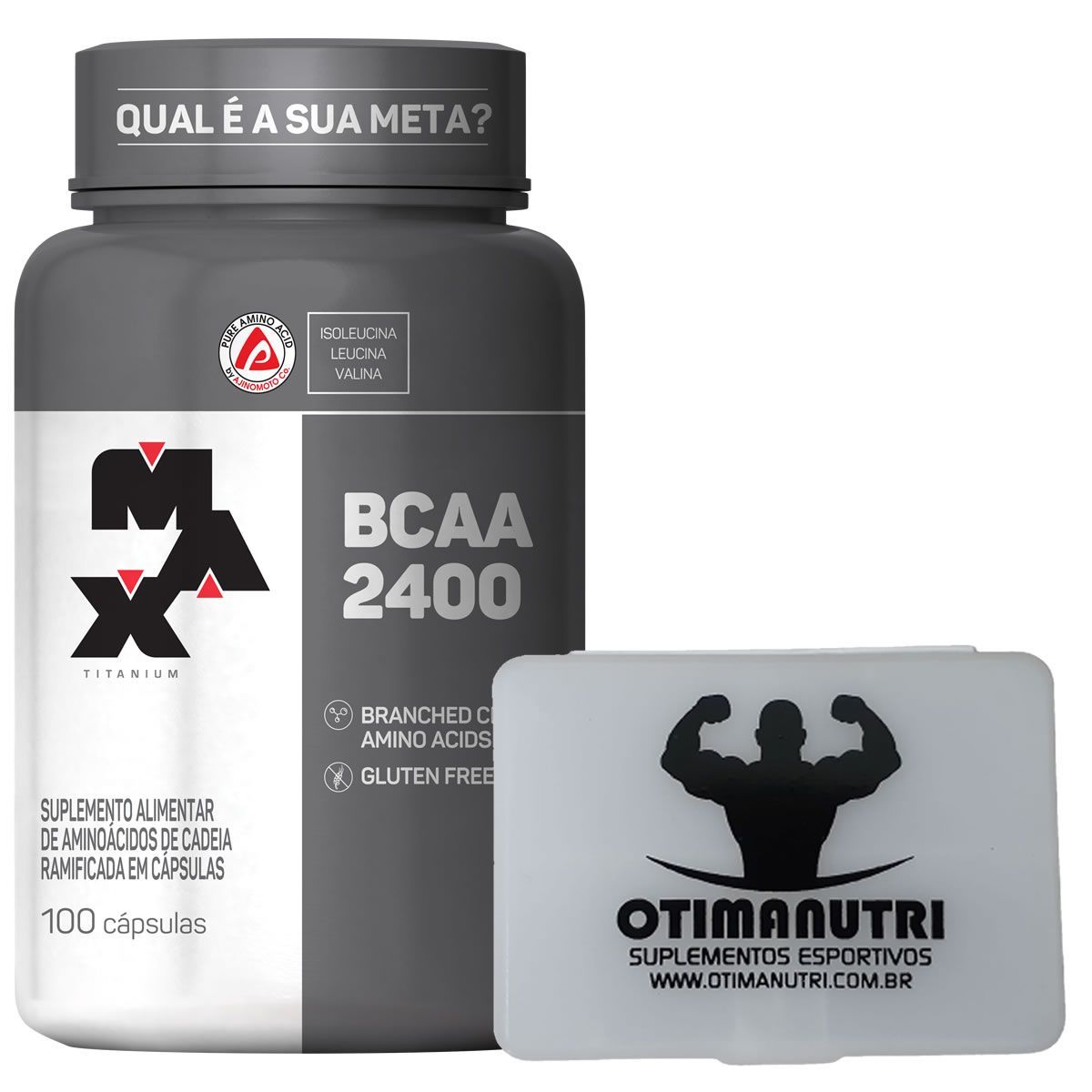 BCAA 2400 - 100 c�psulas + Porta C�psulas transparente - Max Titanium