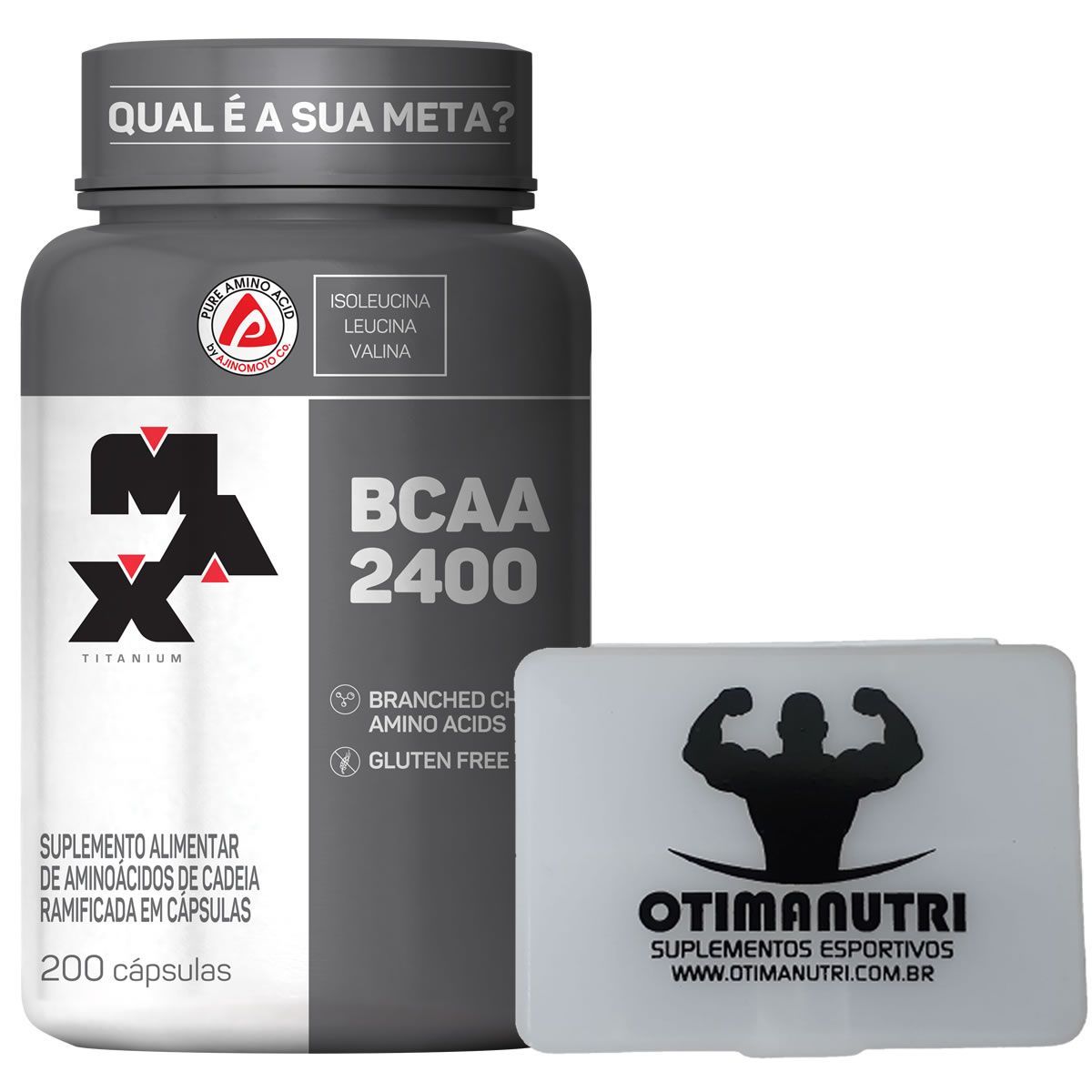 BCAA 2400 - 200 c�psulas + Porta C�psulas transparente - Max Titanium