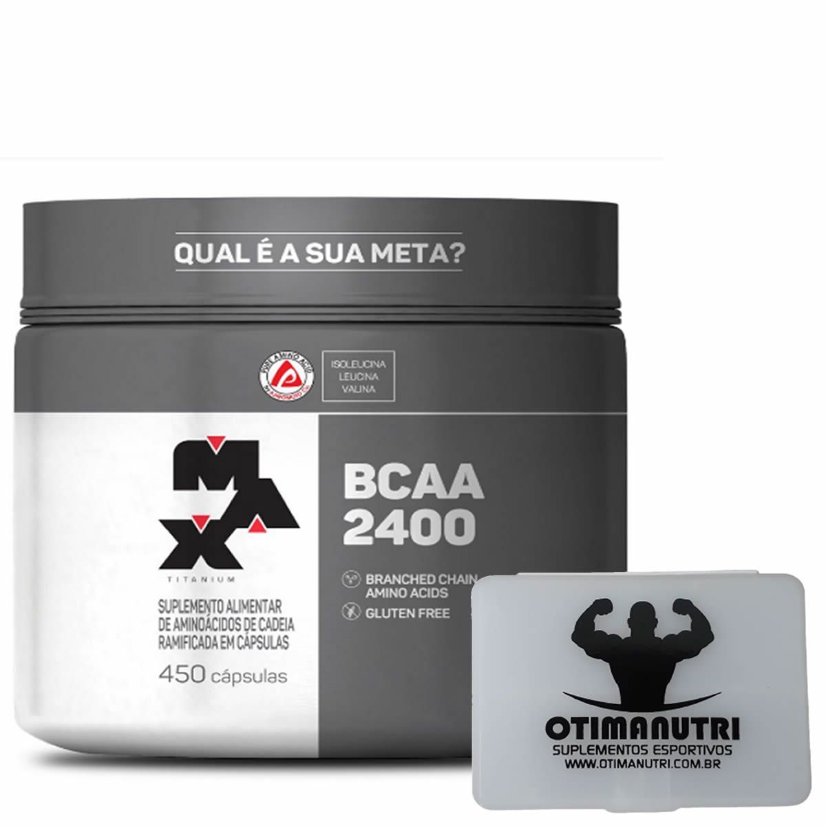 BCAA 2400 - 450 c�psulas + Porta C�psulas transparente - Max Titanium