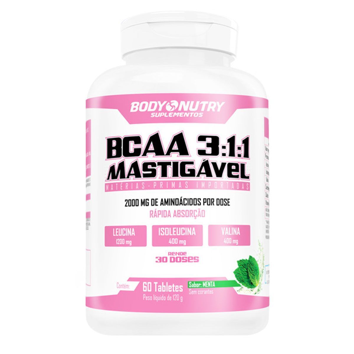 Bcaa 3:1:1 Mastig�vel Feminy - 60 Tabletes Menta - Body Nutry