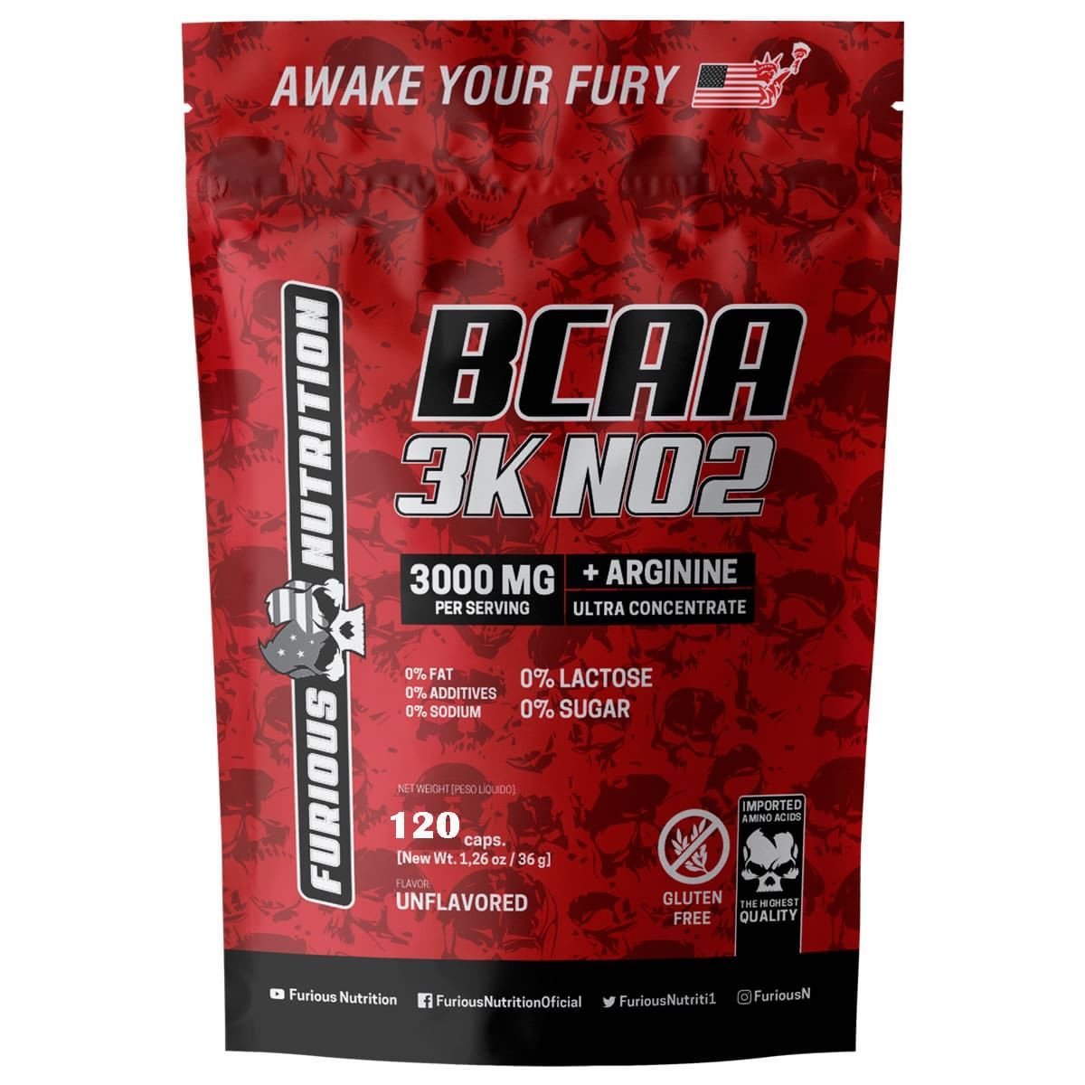BCAA 3K NO2 Refil - 120 C�psulas - Furious Nutrition