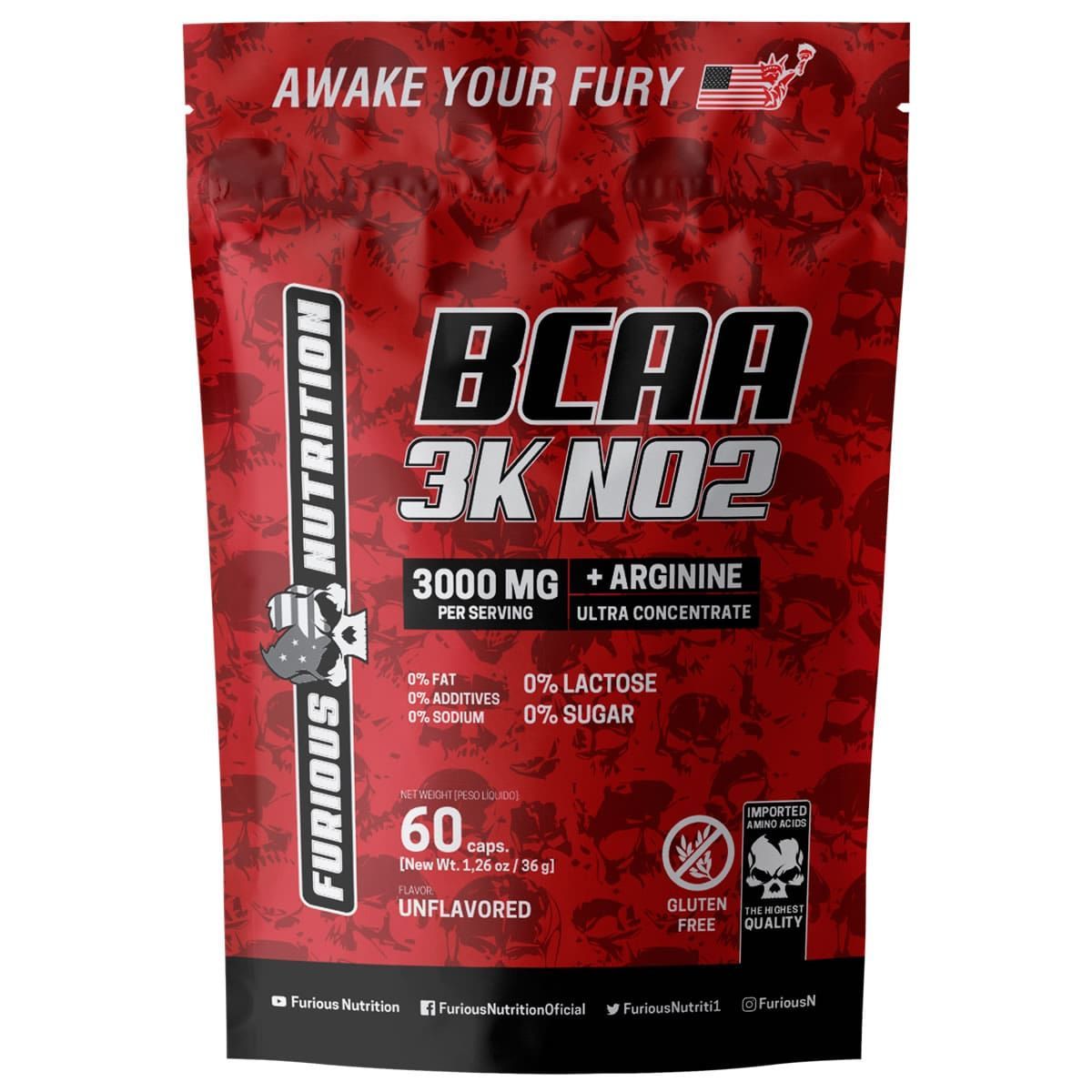 BCAA 3K NO2 Refil - 60 C�psulas - Furious Nutrition