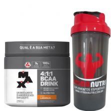 BCAA 4:1:1 Drink Laranja - 280g + Coqueteleira 600ml Preta - Max Titanium