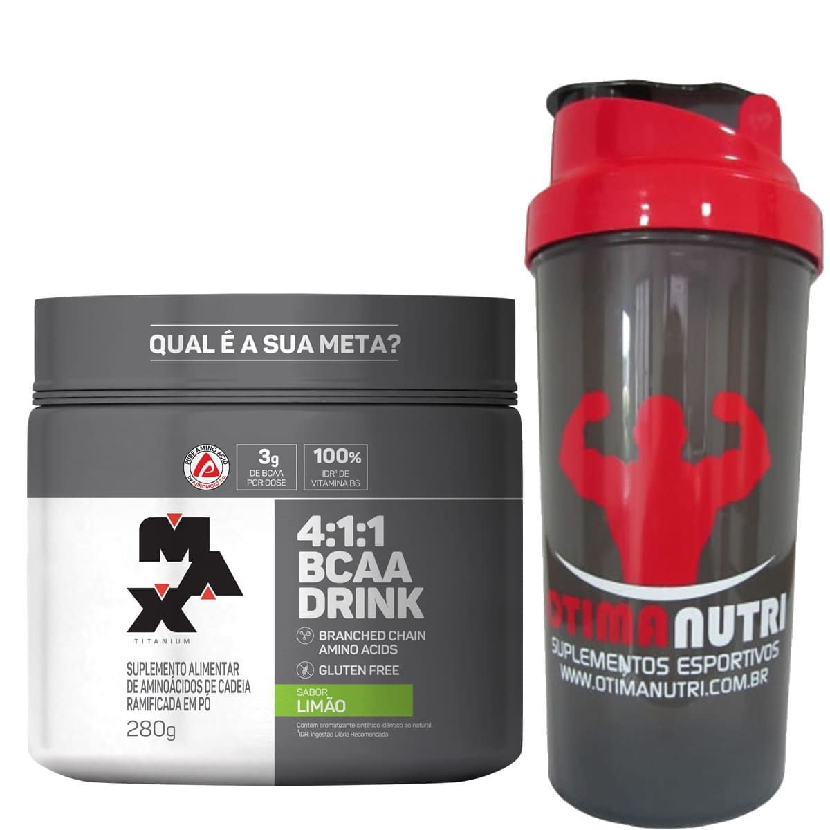 BCAA 4:1:1 Drink lim�o - 280g + Coqueteleira 600ml Preta - Max Titanium