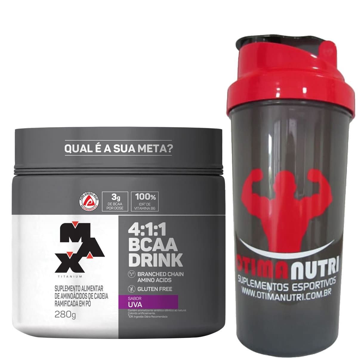 BCAA 4:1:1 Drink uva - 280g + Coqueteleira 600ml Preta - Max Titanium